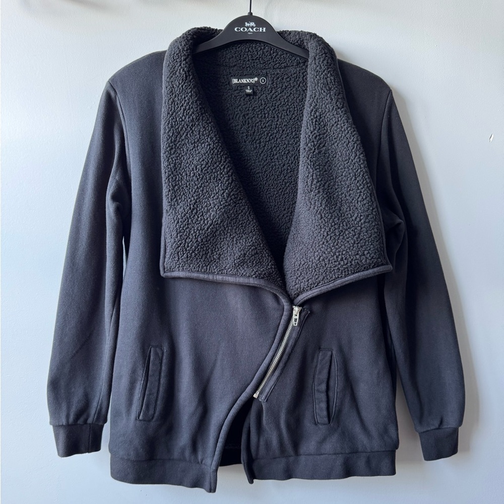 BlankNYC Sherpa Wrap Asymmetrical Zip Sweatshirt Size S